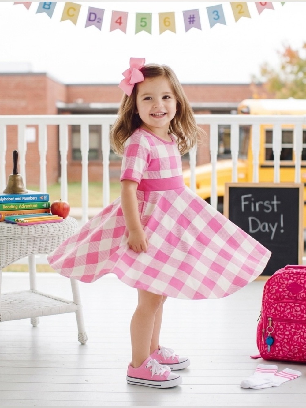 Girls Back to School Dress 📝Pink Plaid girls twirl dress Picture Day dress 🎀